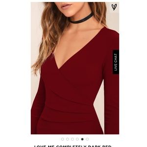DARK RED LONG SLEEVE BODYCON DRESS